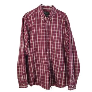 Eddie Bauer Mens Relaxed Fit Wrinkle Resistant Red Plaid Button Down Shirt XL